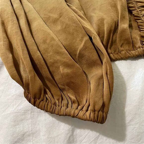 RUFFLE SATIN CROP LONG SLEEVE TOP IN CARAMEL SMALL - Picture 9 of 10